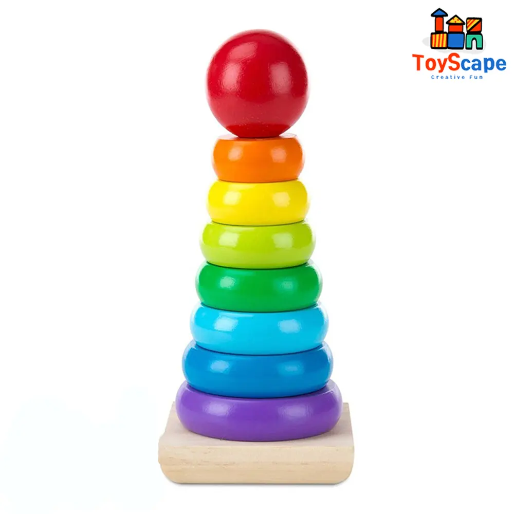 Wooden Stacking Rainbow Tower for Toddlers - Image 2