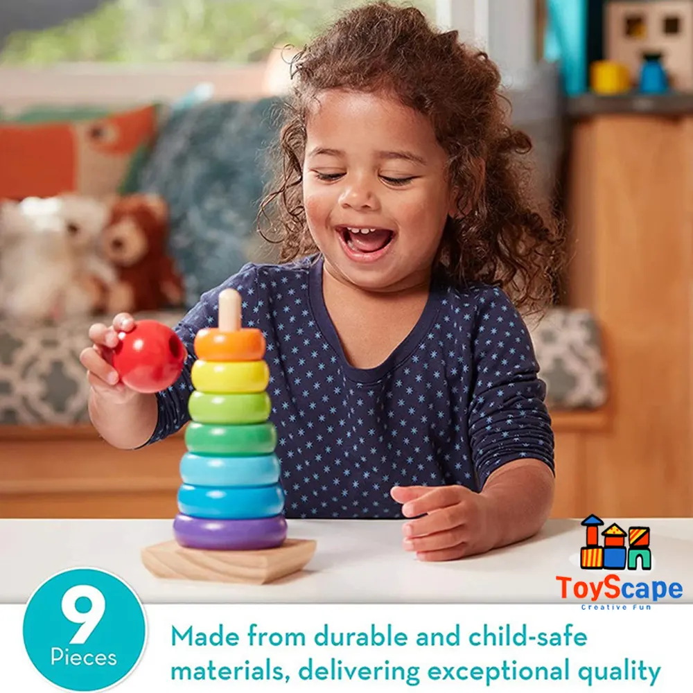 Wooden Stacking Rainbow Tower for Toddlers - Image 3