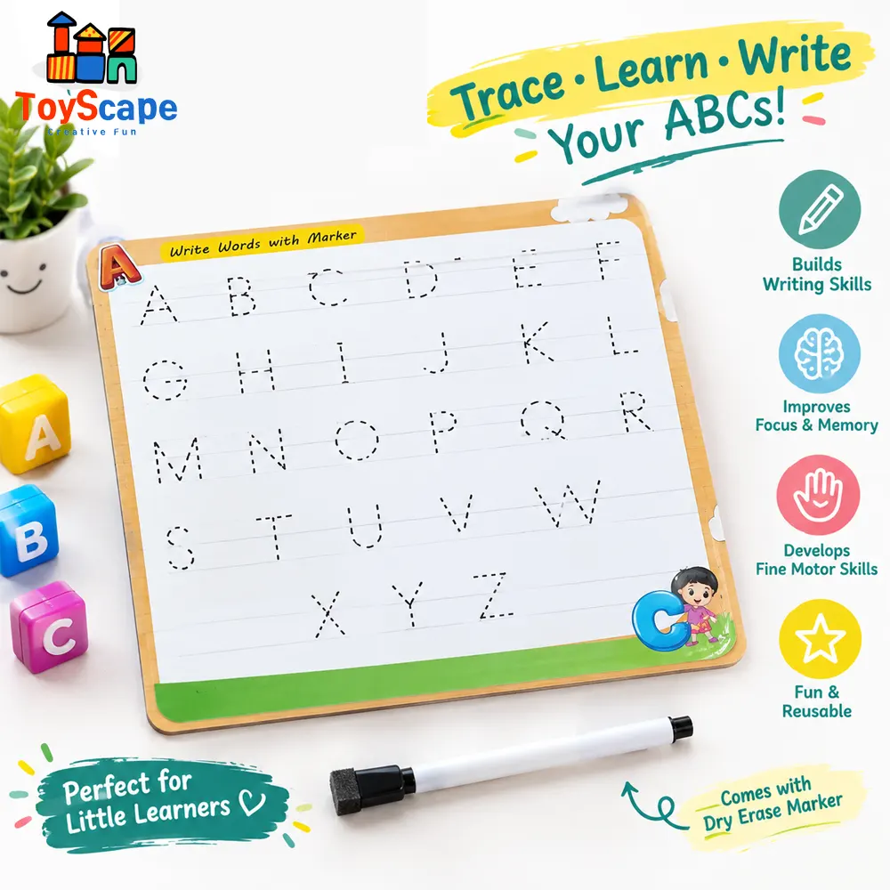 Double-Sided Wooden Alphabet Puzzle & Tracing Learning Board - Image 2