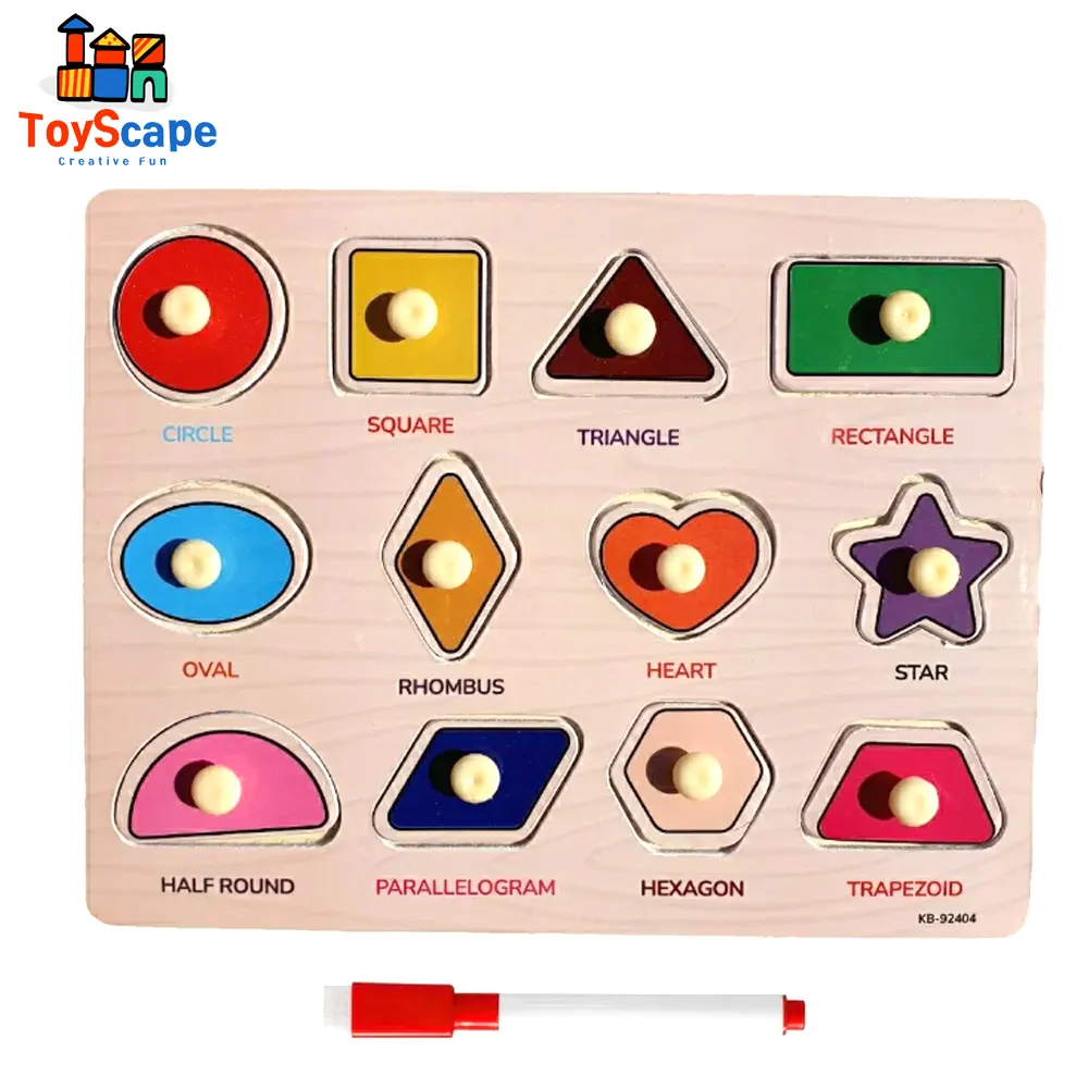 Double-Sided Wooden Geometric Shapes Puzzle & Matching Board - Image 2