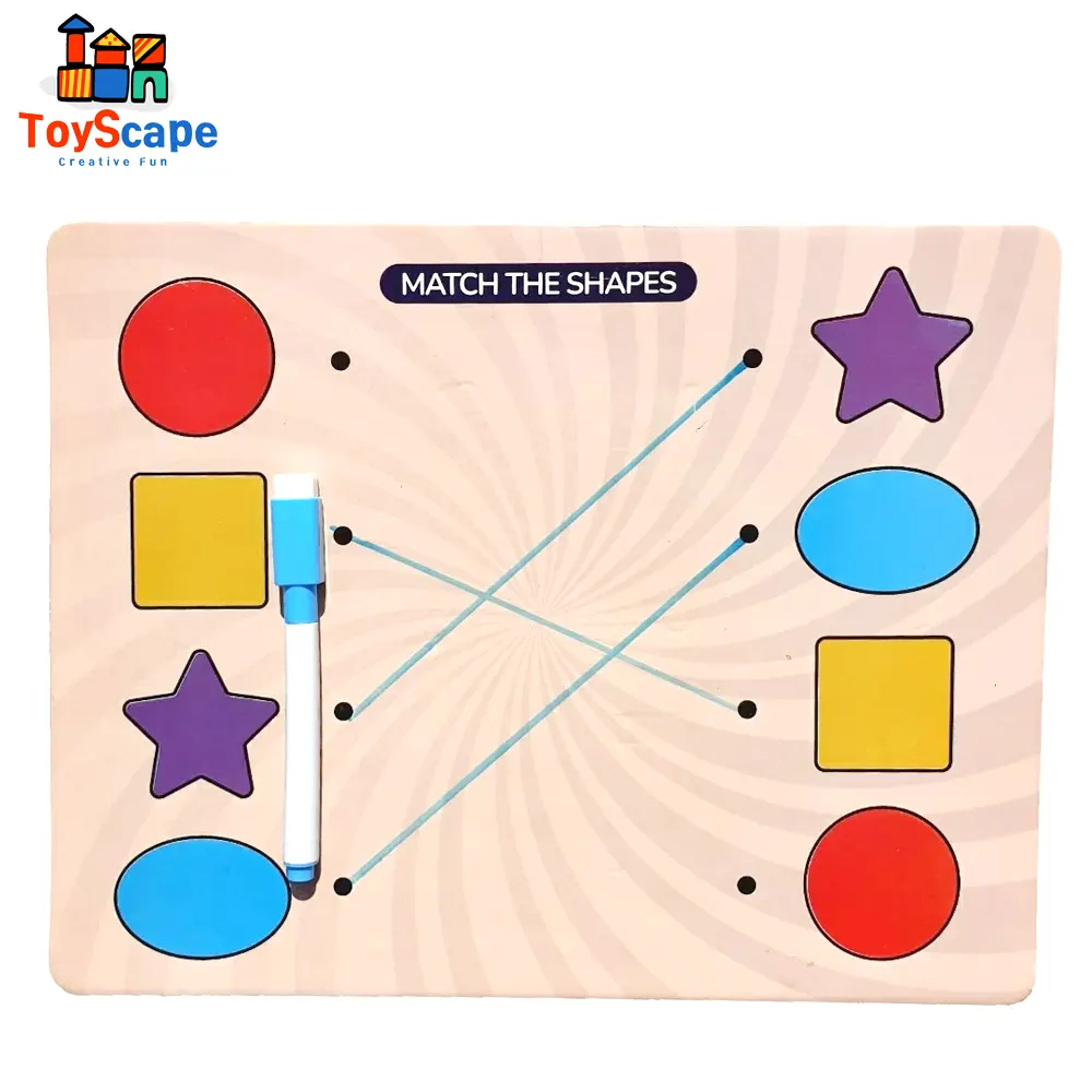 Double-Sided Wooden Geometric Shapes Puzzle & Matching Board - Image 3