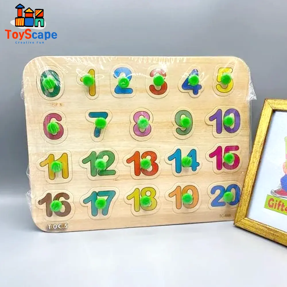 Double-Sided Wooden Numbers 0–20 Knob Puzzle with Number Tracing Board